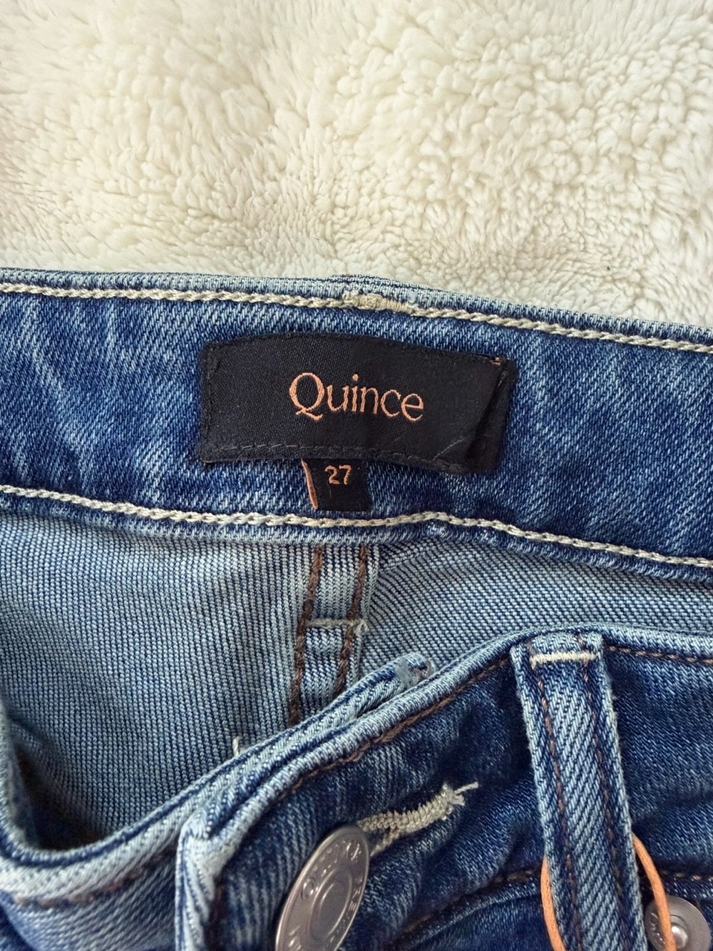 NWT Quince Bella Stretch High Rise Wide-Leg Raw Hem Jeans Twilight Blue Size 27 - Picture 13 of 15